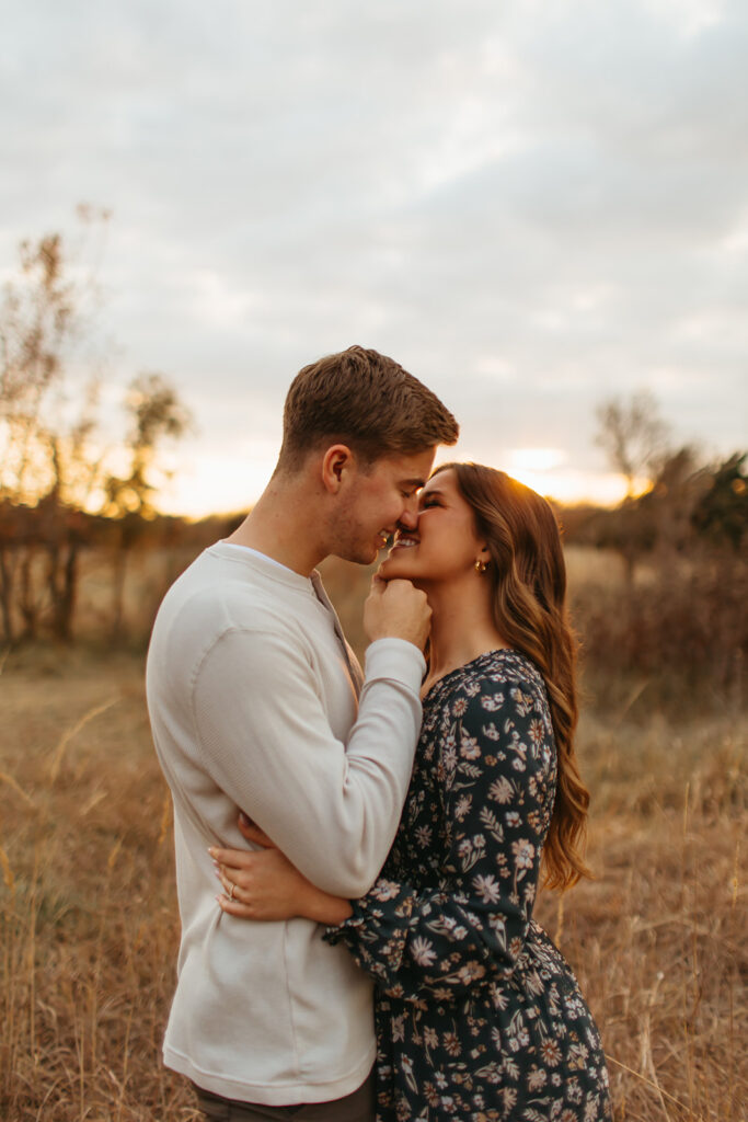 Soft, natural light enhances the romance in this engagement photoshoot, preserving a beautiful moment.