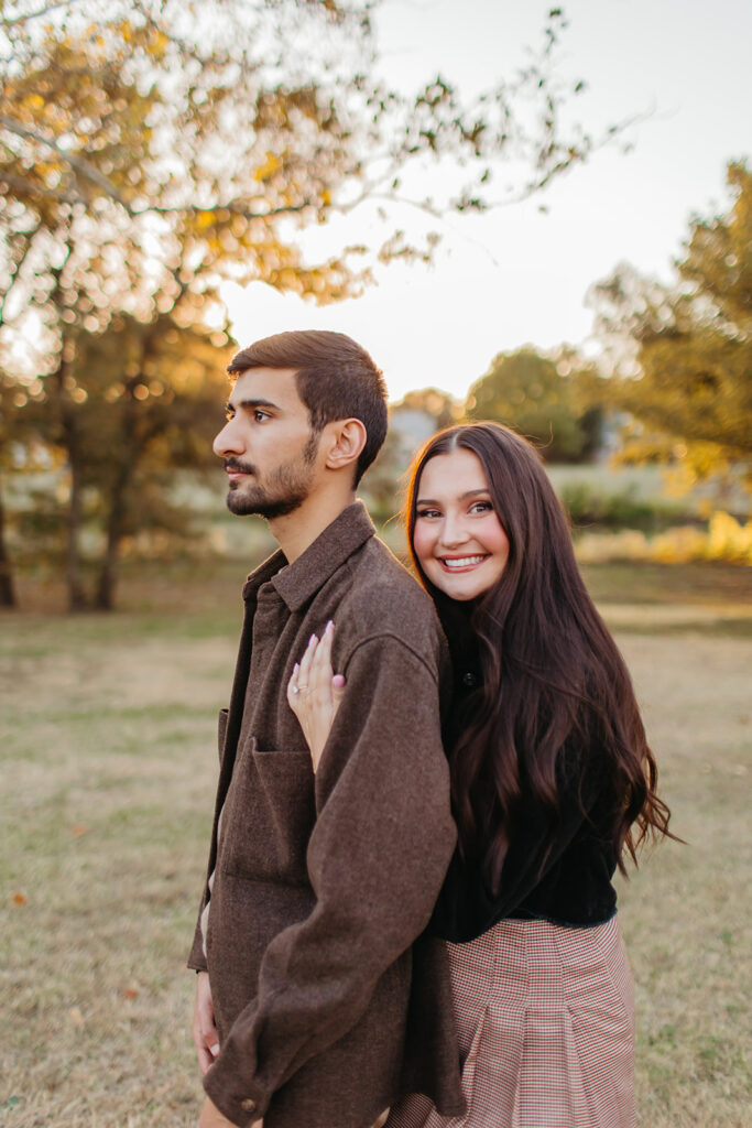 Couple wearing an example of best outfits for engagement photos
