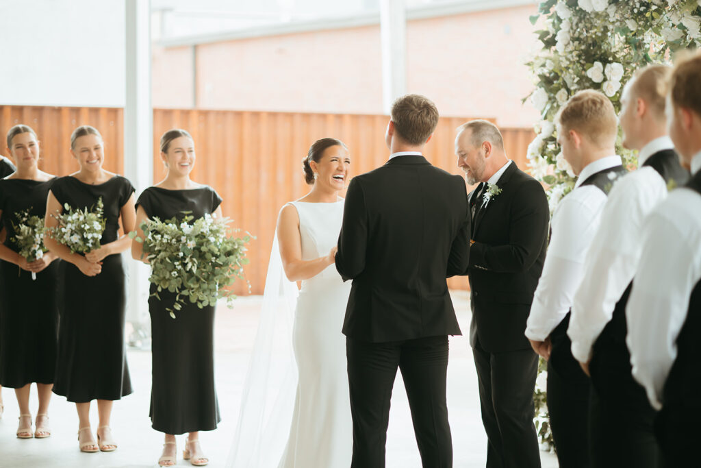 A brick and mortar venue wedding ceremony