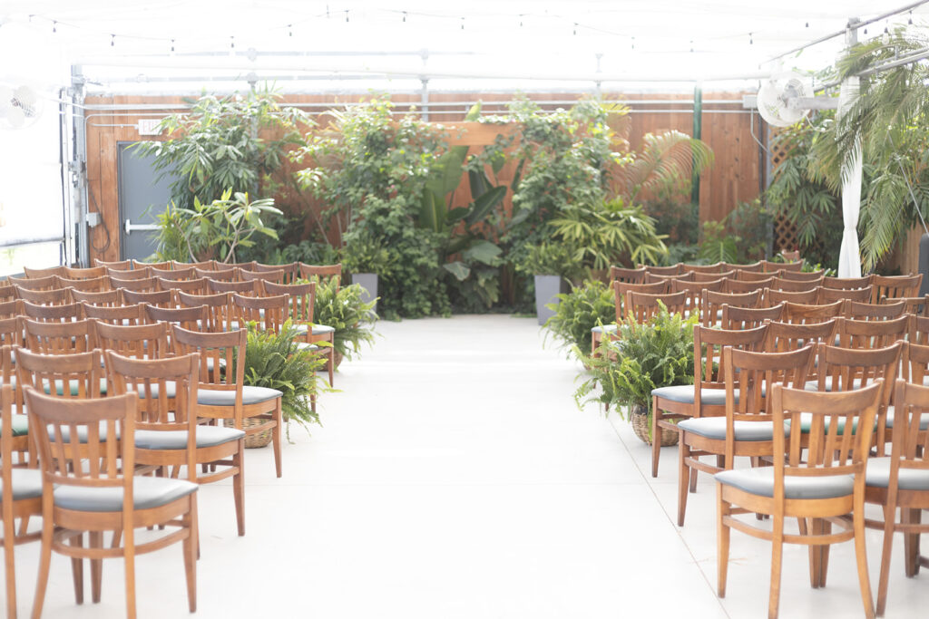 Greenhouse wedding ceremony setup