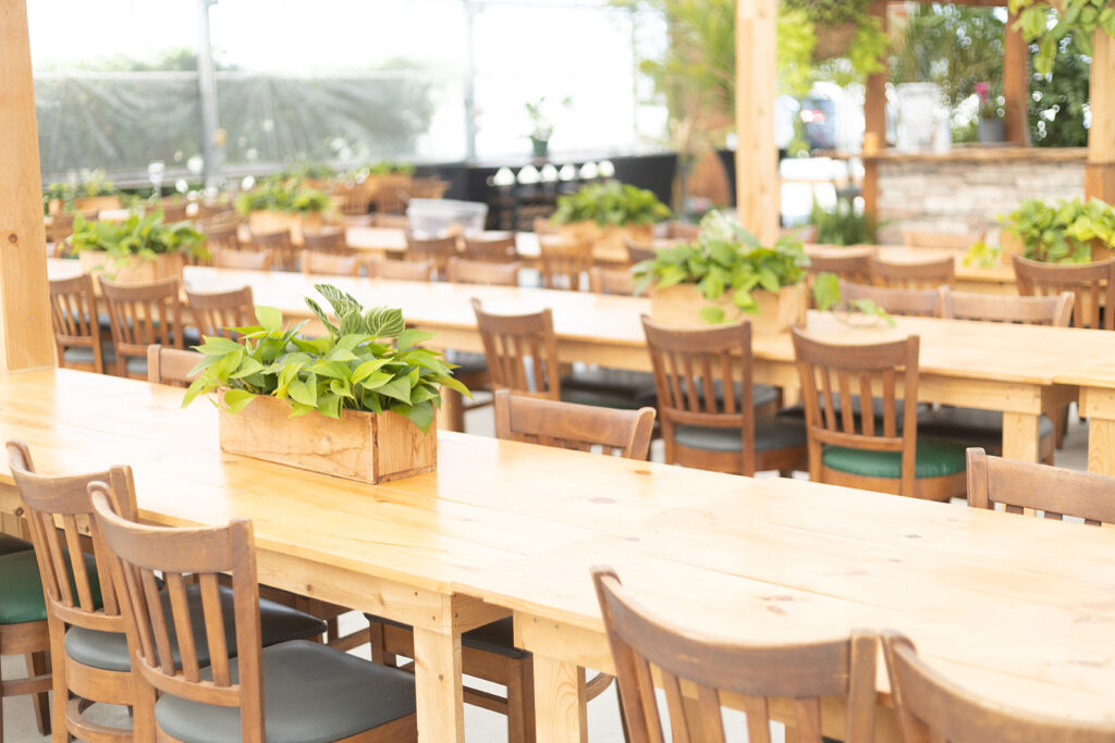 Greenhouse wedding reception setup