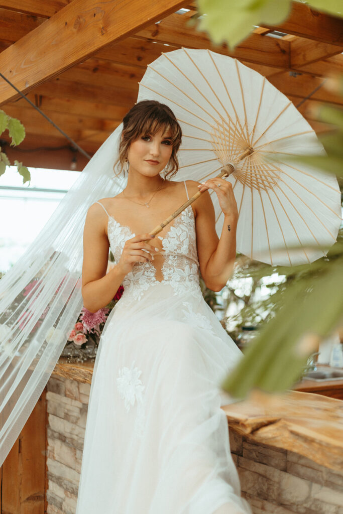 Bridal portraits outside of Atreeum's greenhouse