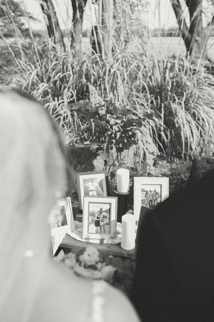 Bride and groom honor their loved ones at the memorial table