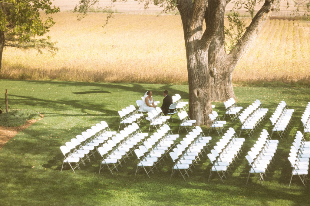 Outdoor backyard wedding ceremony setup