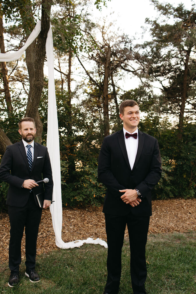 An outdoor backyard wedding ceremony near Wichita, Kansas