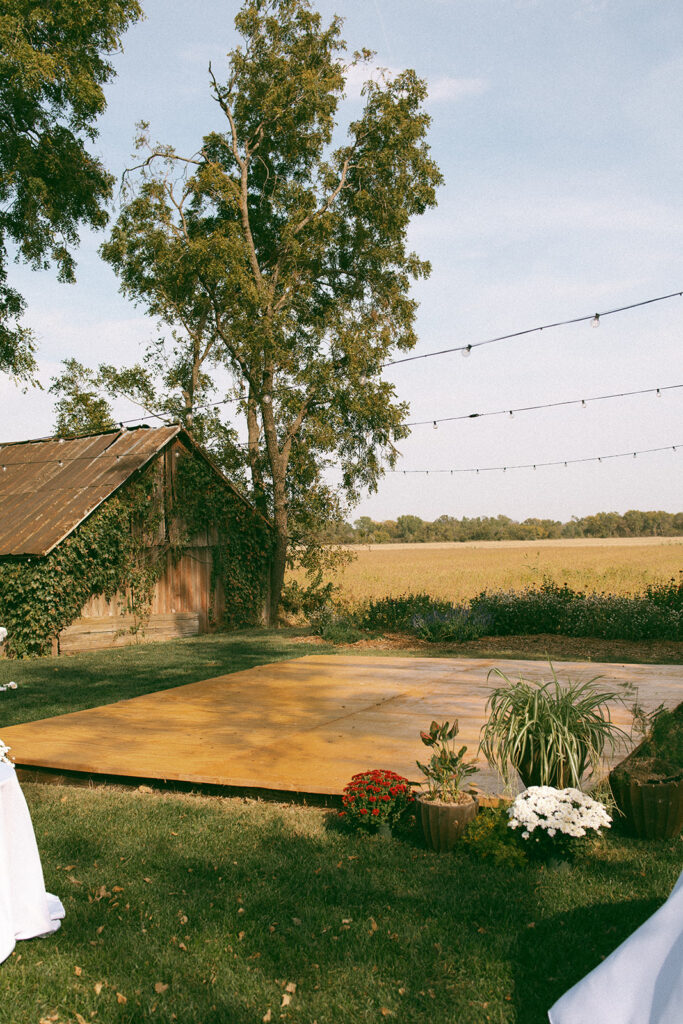 Outdoor backyard wedding reception dance floor