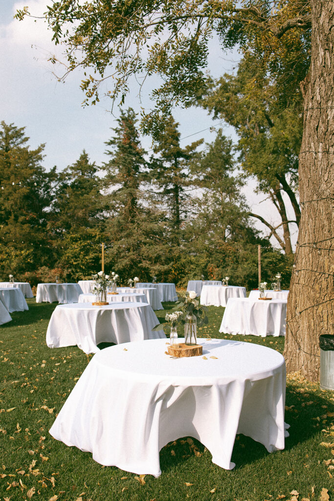 Outdoor backyard wedding reception setup