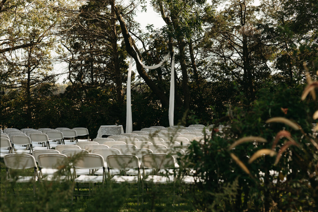 Outdoor backyard wedding ceremony setup