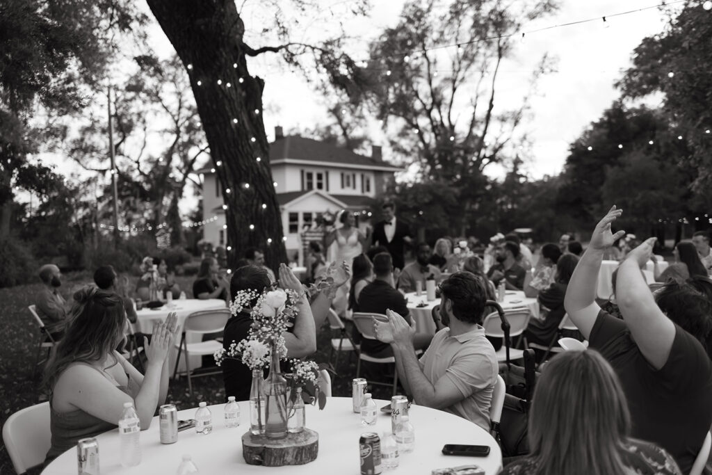 An outdoor backyard wedding reception near Wichita, Kansas