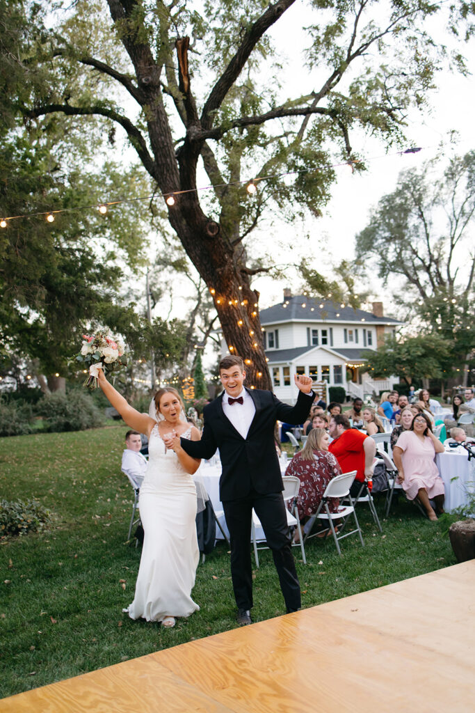 An outdoor backyard wedding reception near Wichita, Kansas