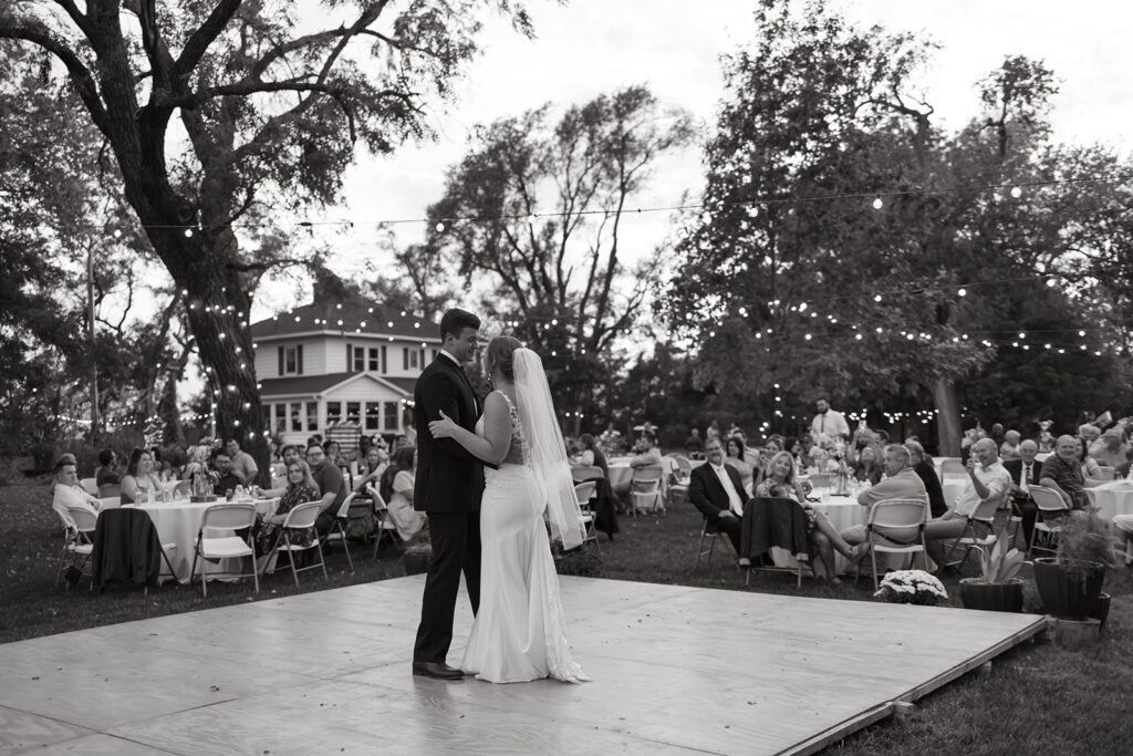 An outdoor backyard wedding reception near Wichita, Kansas