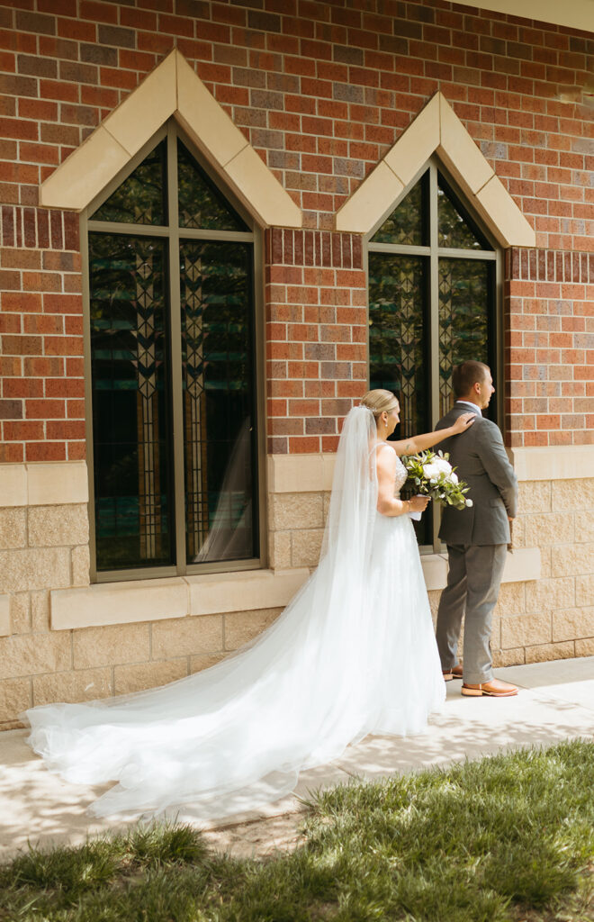 Wedding photographer captures first look moment